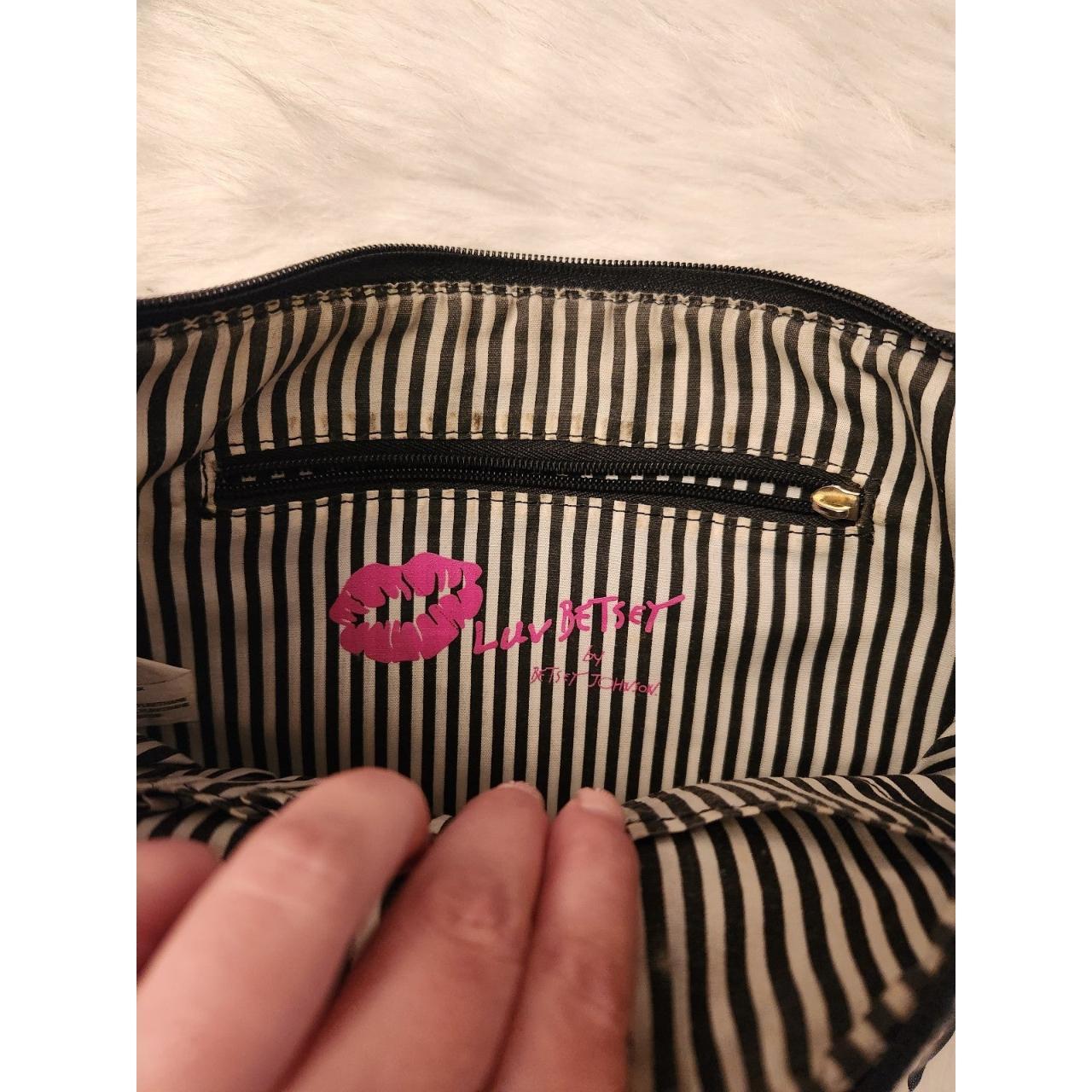 Betsey Johnson Floral Pinstripe Crossbody Purse.... - Depop