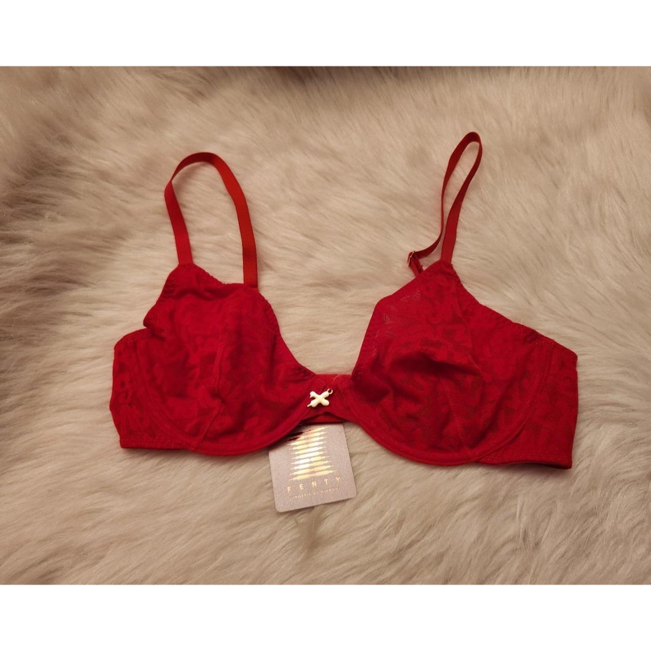 Savage X Fenty Red Lacey Bra By Rihanna 36C New... - Depop