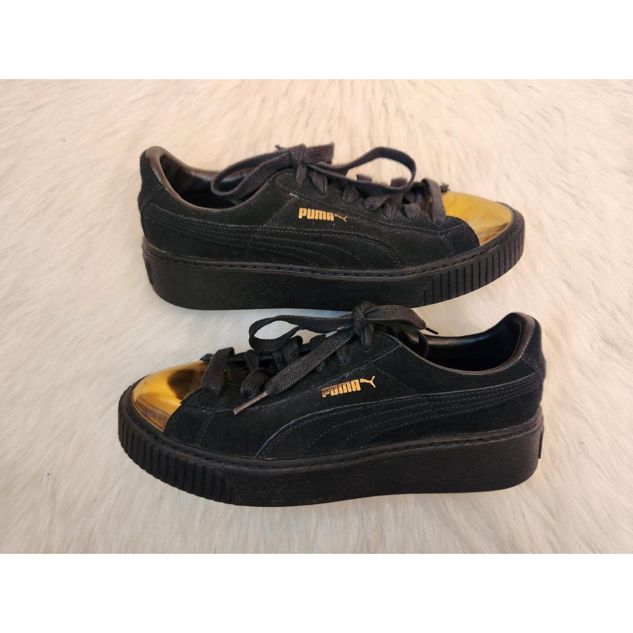 Puma Suede Platform Gold & Black Shoes Size 7.... - Depop