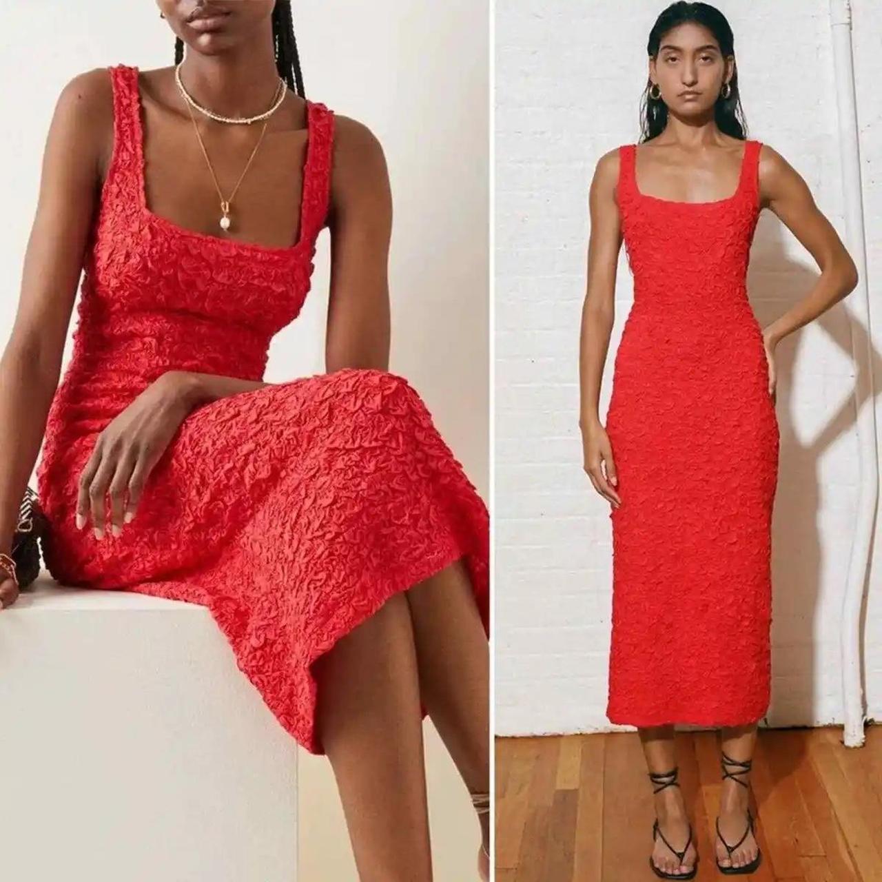 Mara Hoffman Sloan Popcorn Midi Dress Red Like new,... Depop