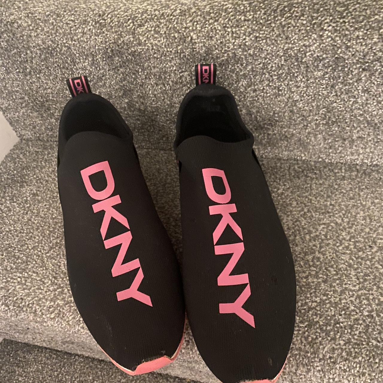 Pink and black dkny trainers size 8 Paid £50 used once - Depop