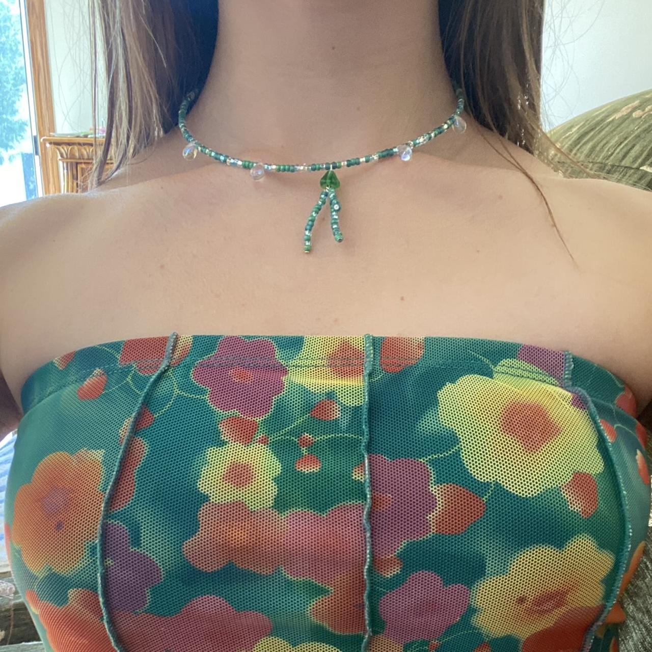 blue coquette aesthetic necklace made with clear - Depop