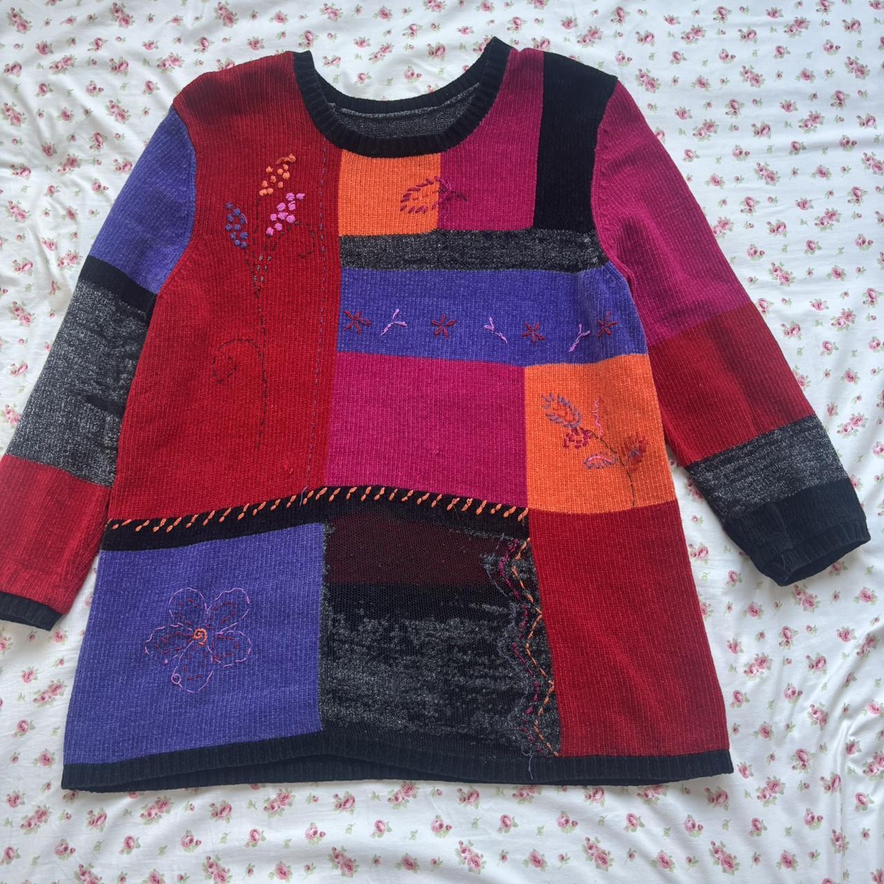 Women's Sweater - Multi - M – Unique patchwork sw… - image 1