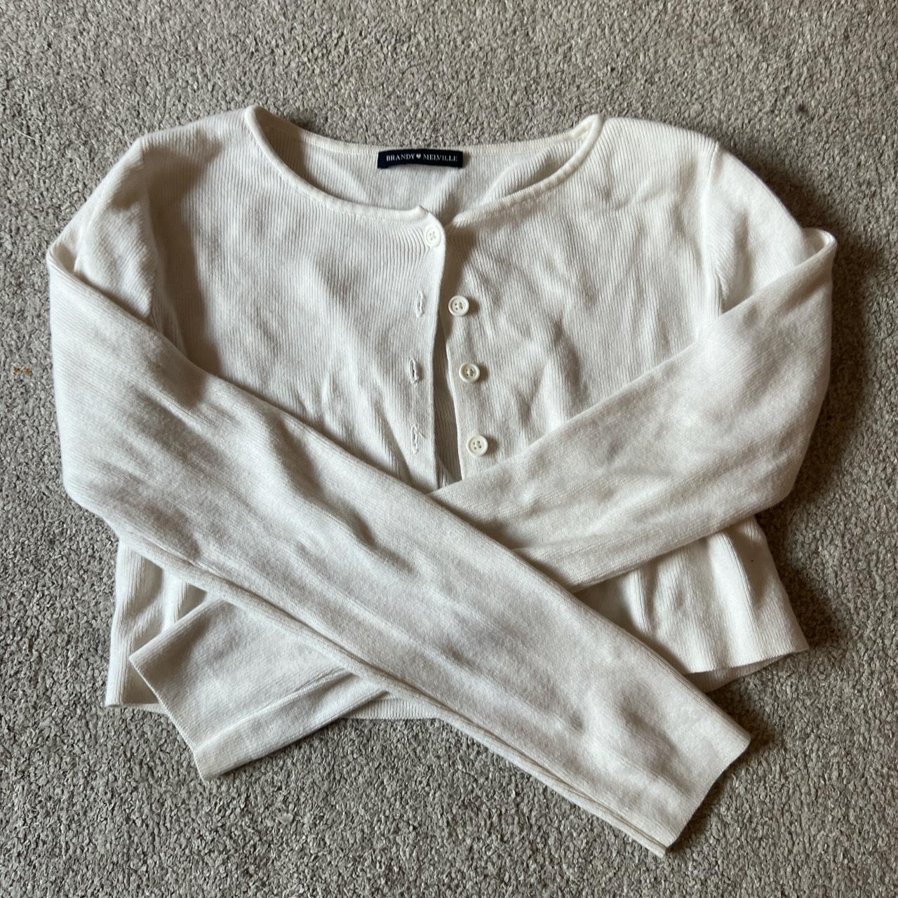 BRANDY MELVILLE white cropped sweater •super cute... - Depop