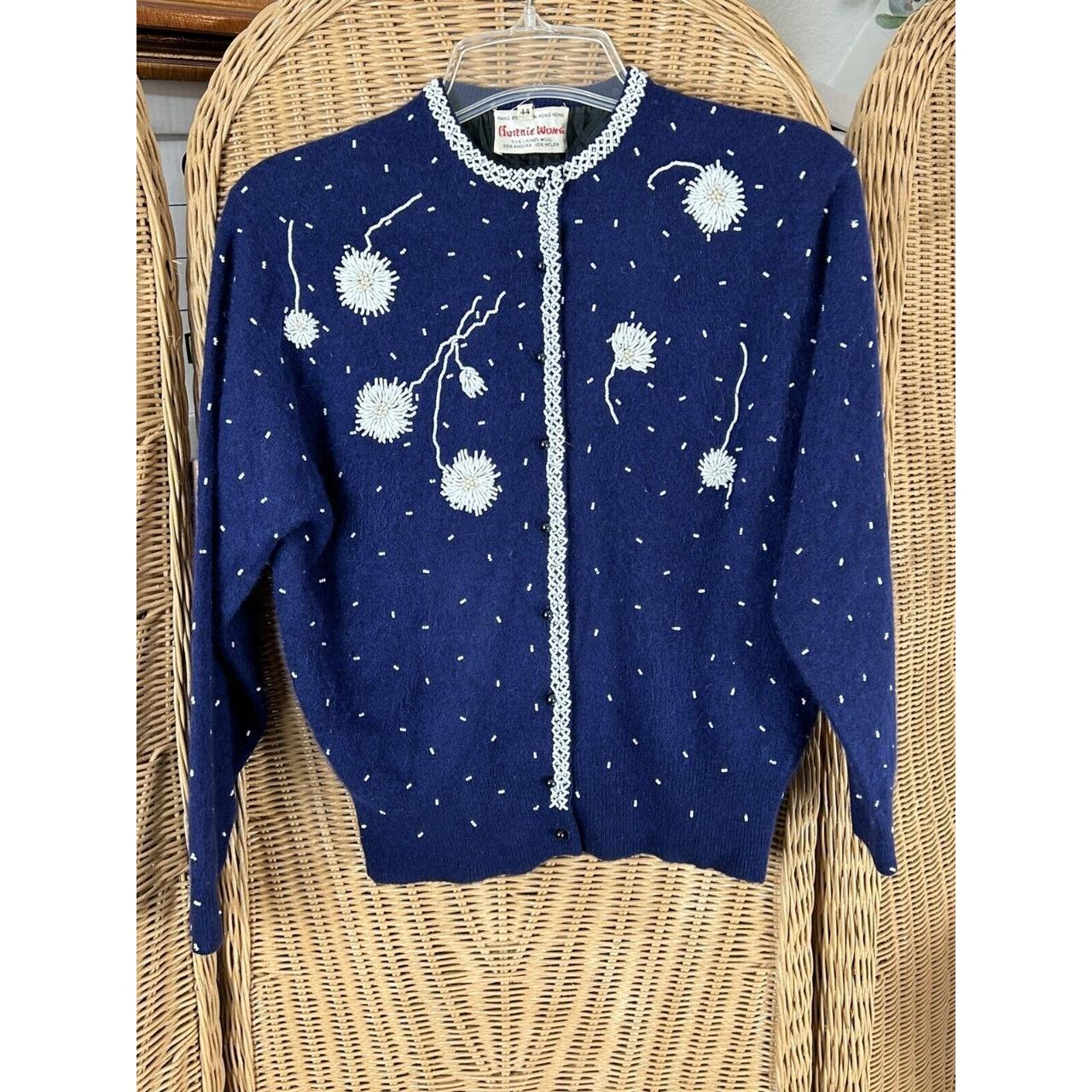 Women's White and Navy Cardigan Depop