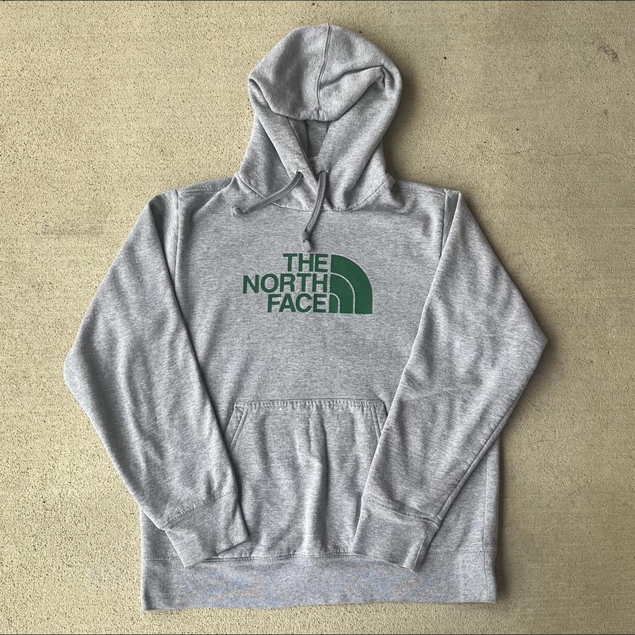 The North Face Men's Grey and Green Hoodie | Depop