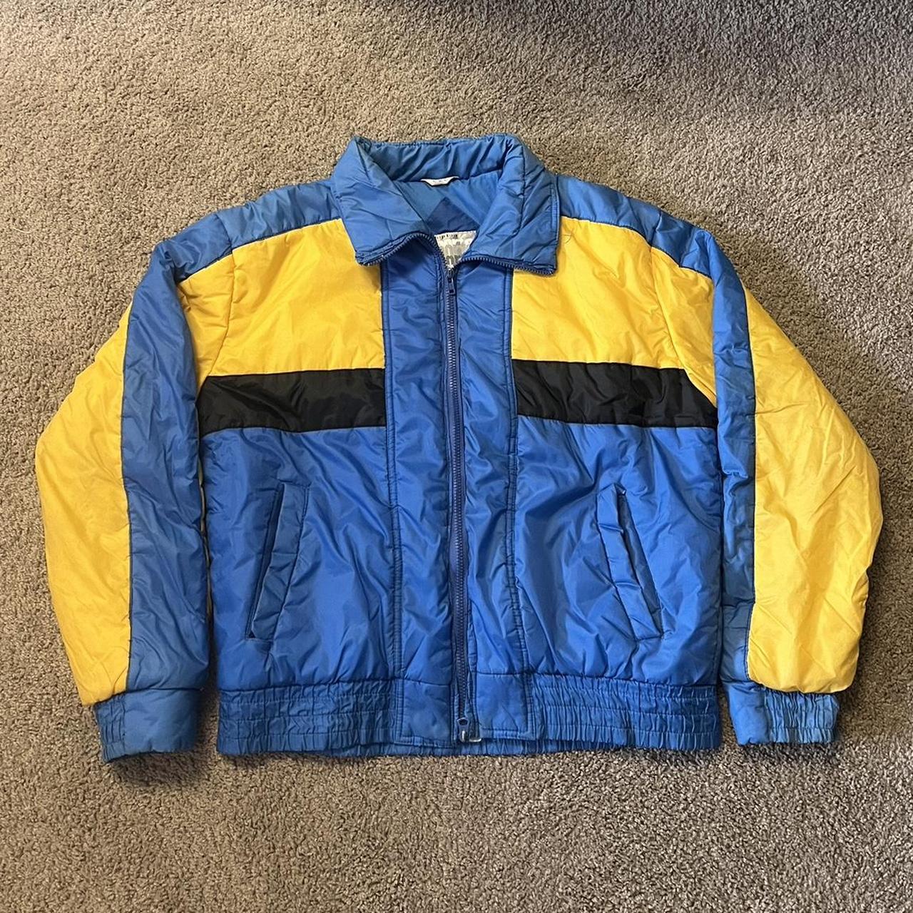 Vintage Yellow and Blue Down Jacket Shipton Sports - Depop