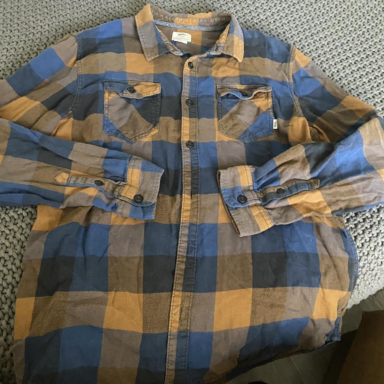 Vans blue and brown flannel SIZE XL vans flannel Depop