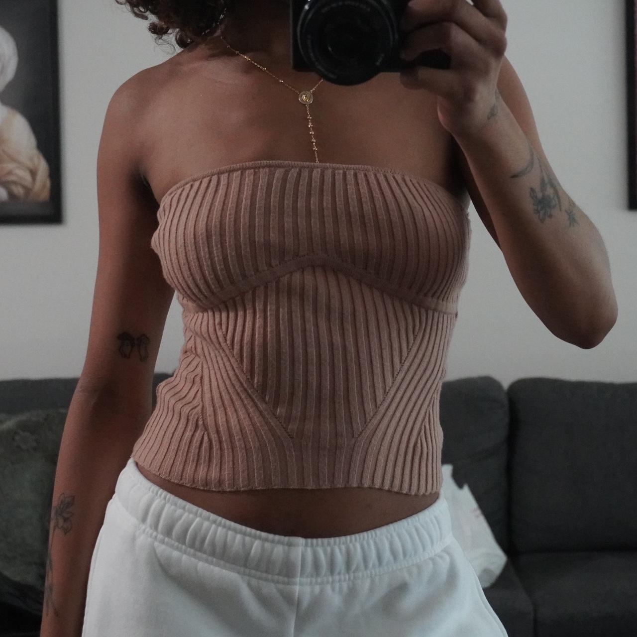 nude princess polly ribbed tube top - love this,... - Depop