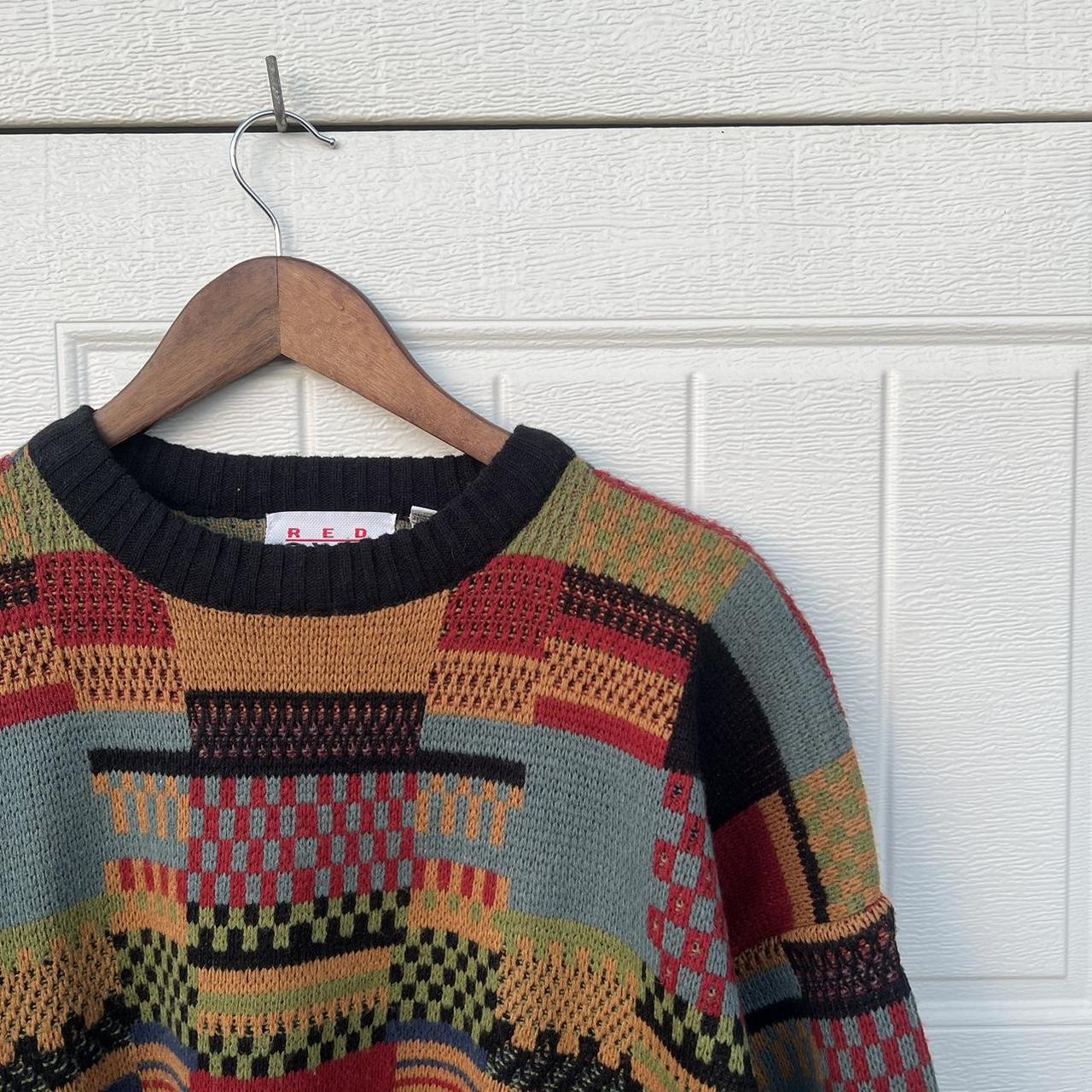 vintage red eye knitted sweater size large in... - Depop