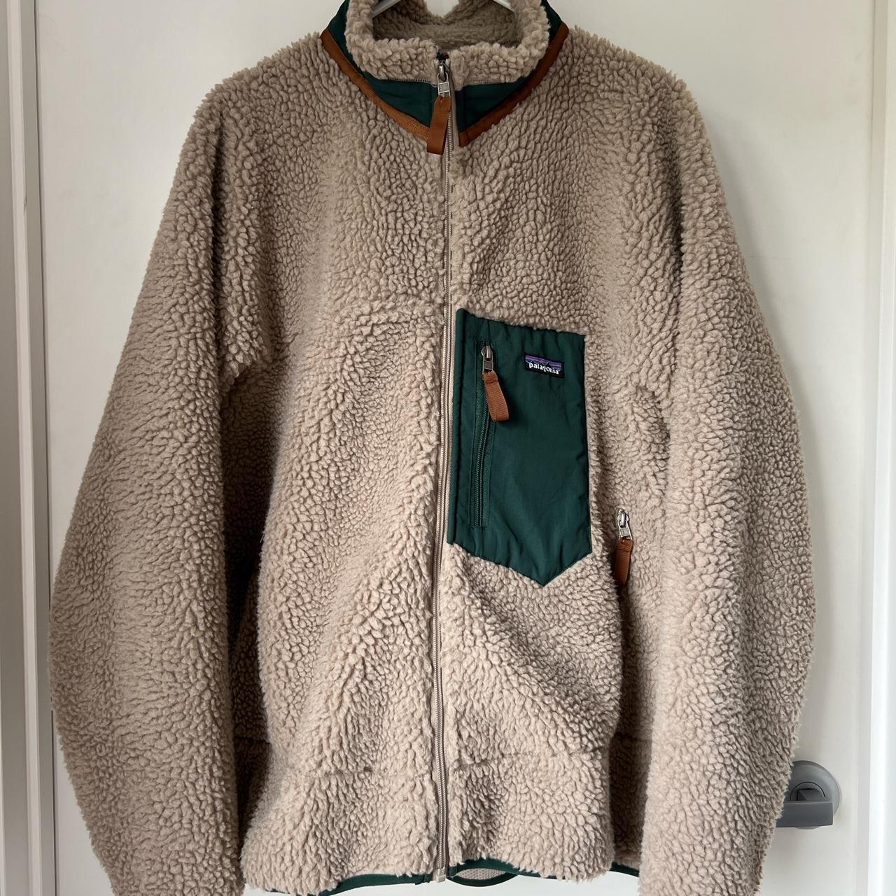 Patagonia Men's Cream and Khaki Jacket Depop
