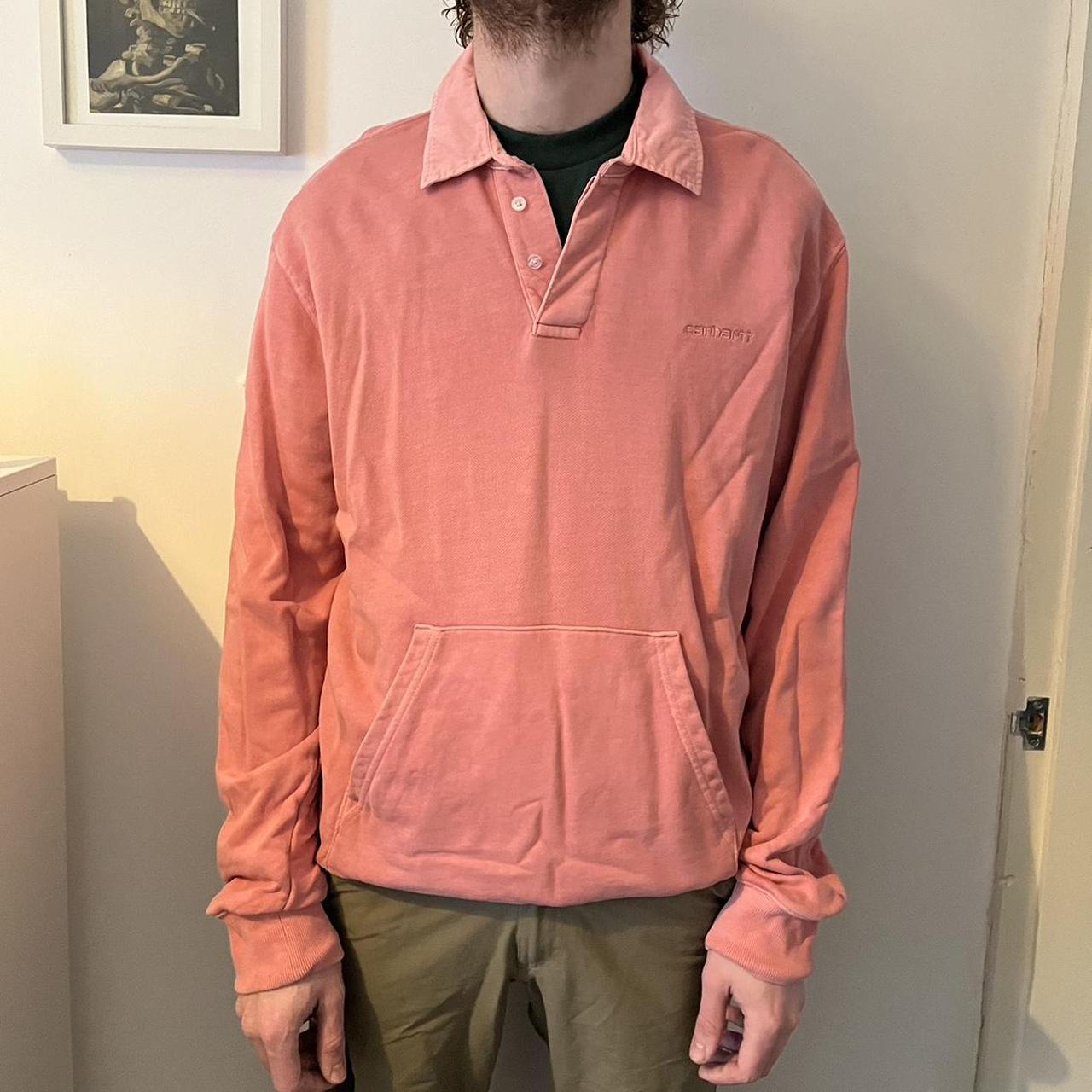 Pink Carhartt rugby polo jumper size M. Barely. Depop