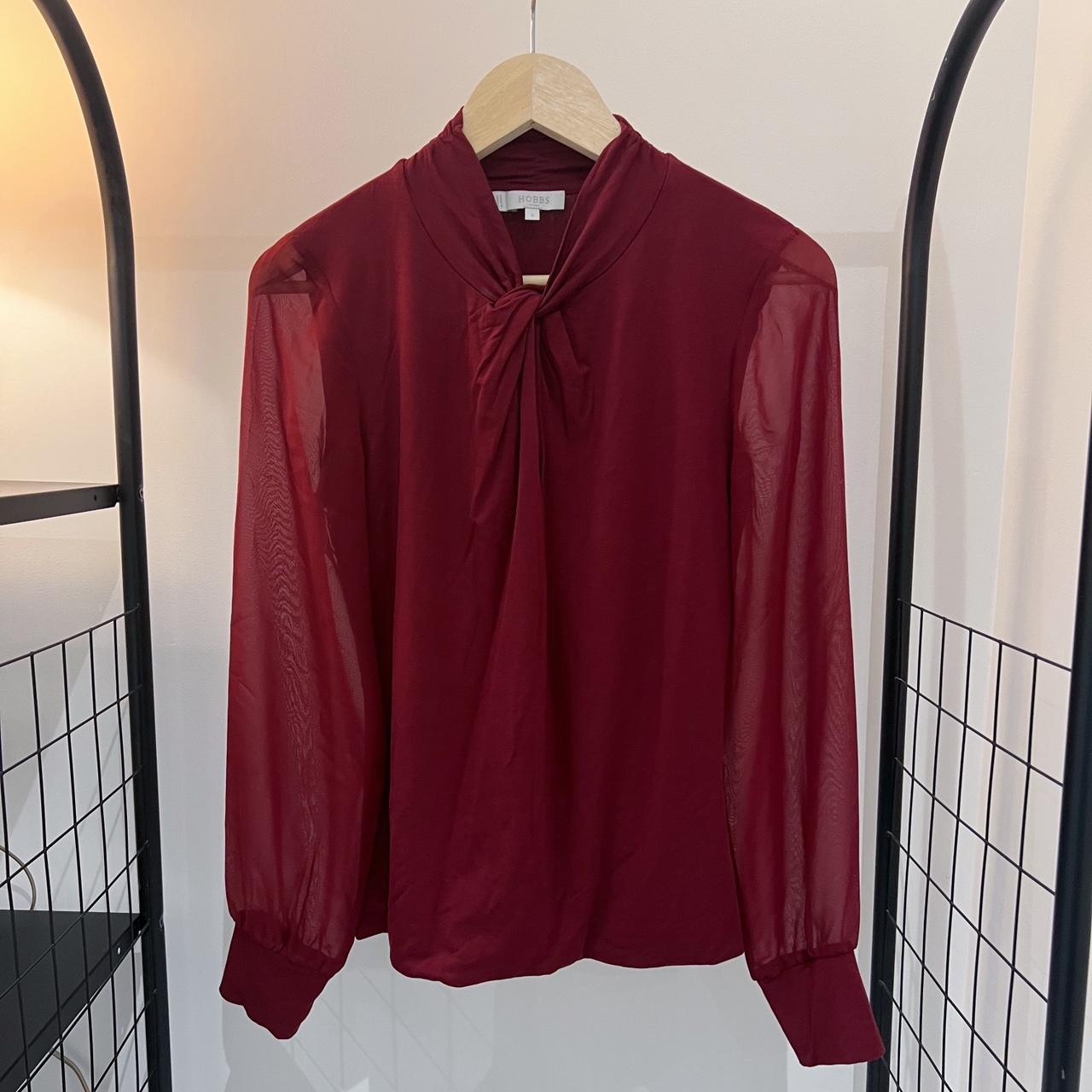 Hobbs burgundy sheer long sleeved top with twisted... - Depop