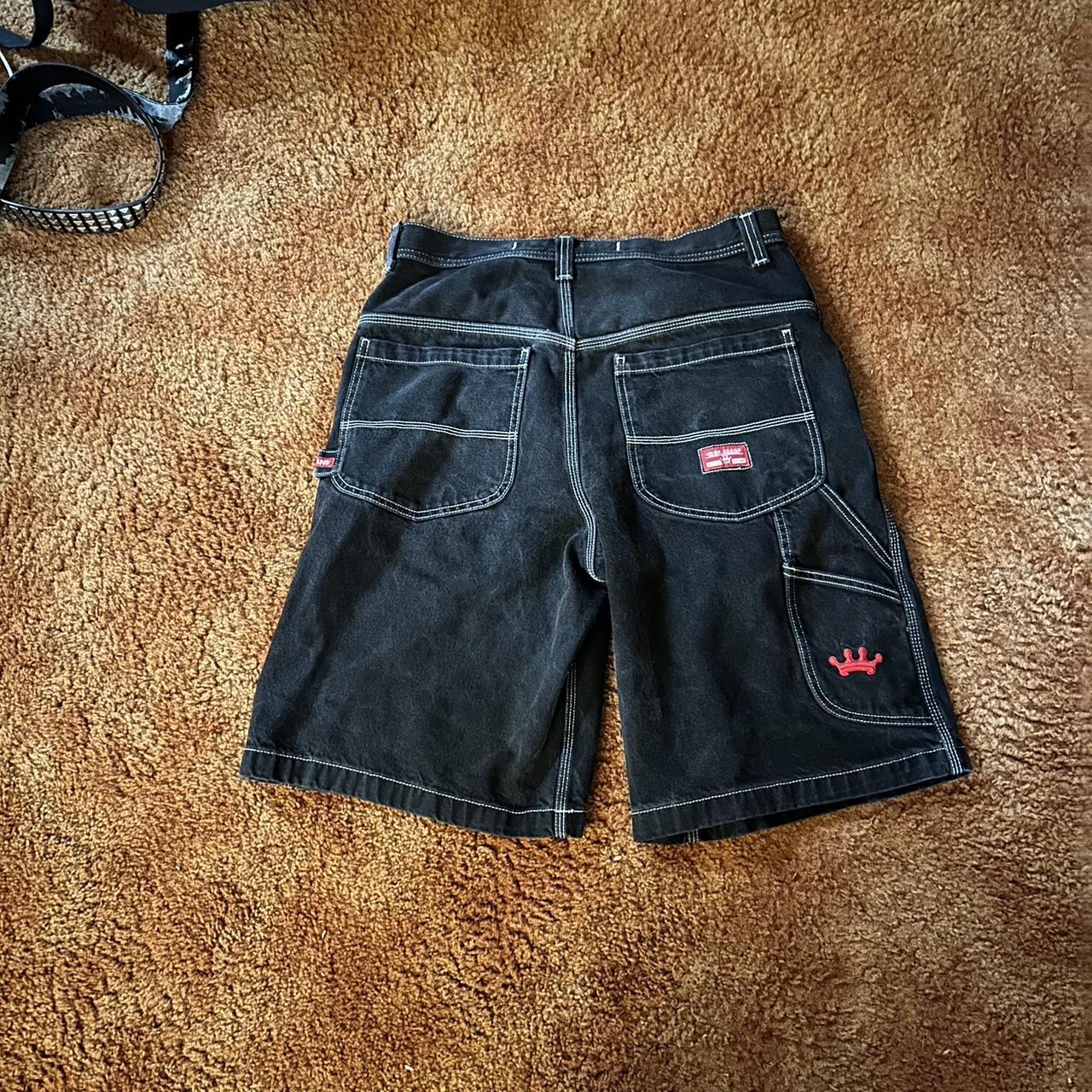 Vintage Jnco Jeans Carpenter Shorts Black Denim Embroidered Red 2024 Crown