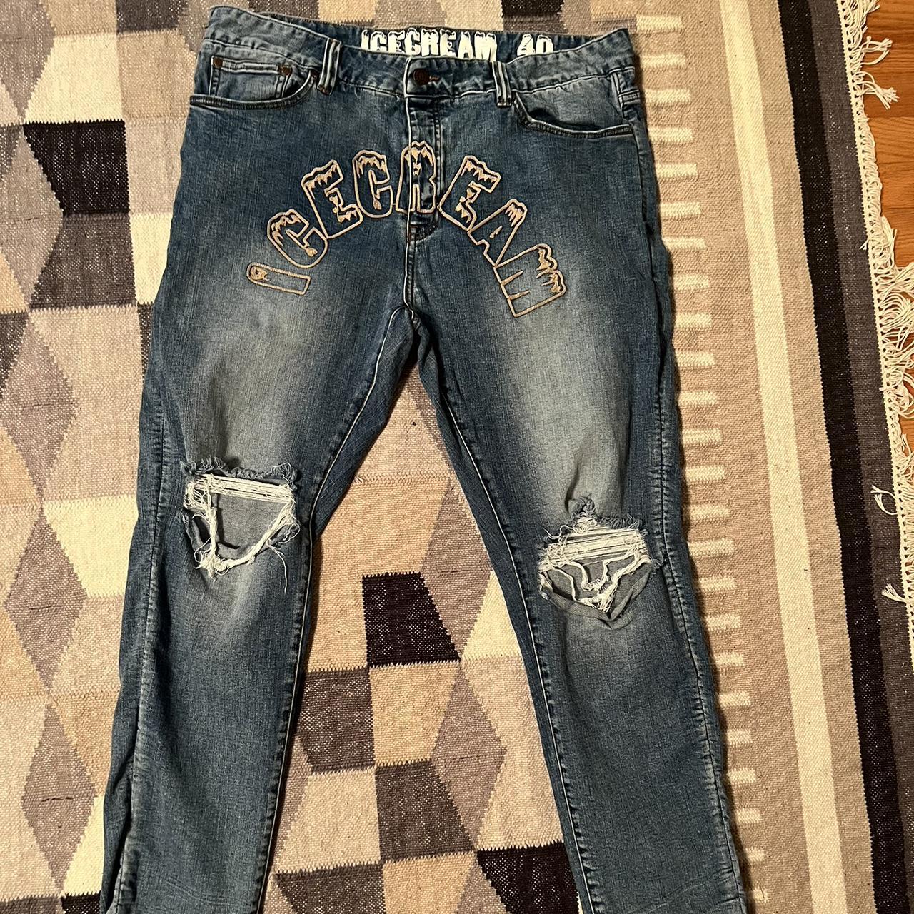 Ice Cream Men's Blue and Cream Jeans Depop