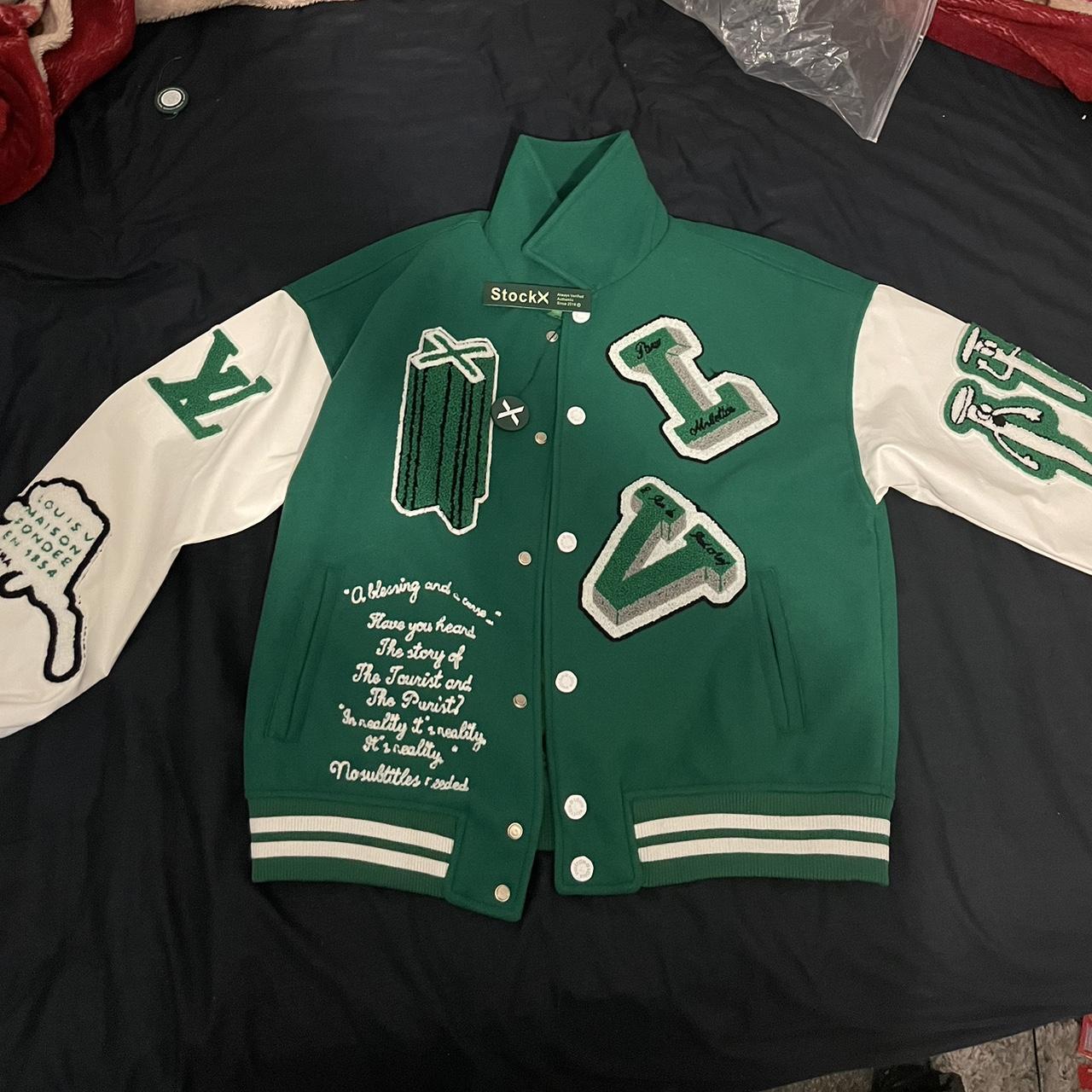 Green LV varsity jacket worn once Send offers - Depop