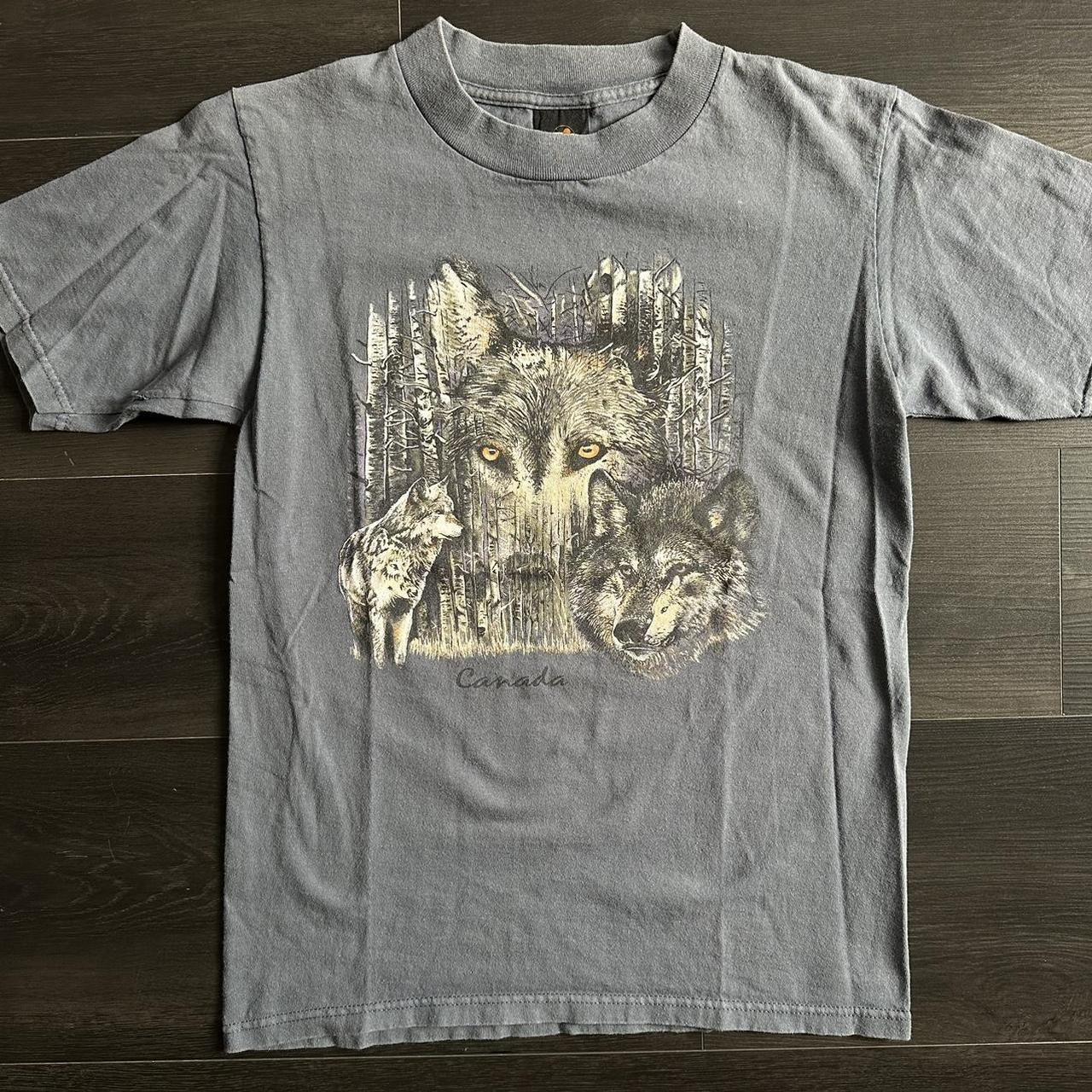 Y2K Canada Animal Nature Wolf T Shirt Size Medium - Depop