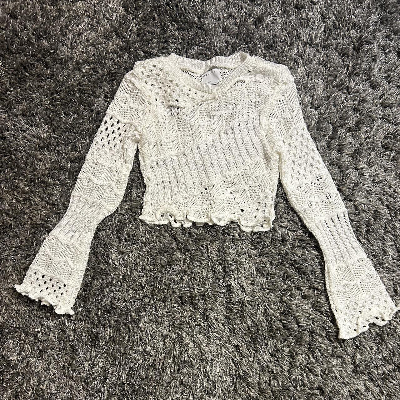 Cropped Crochet White Sweater ASOS sweater with... - Depop