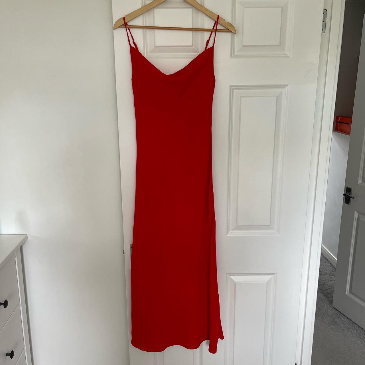 Red satin zara midi dress Adjustable straps Good... - Depop