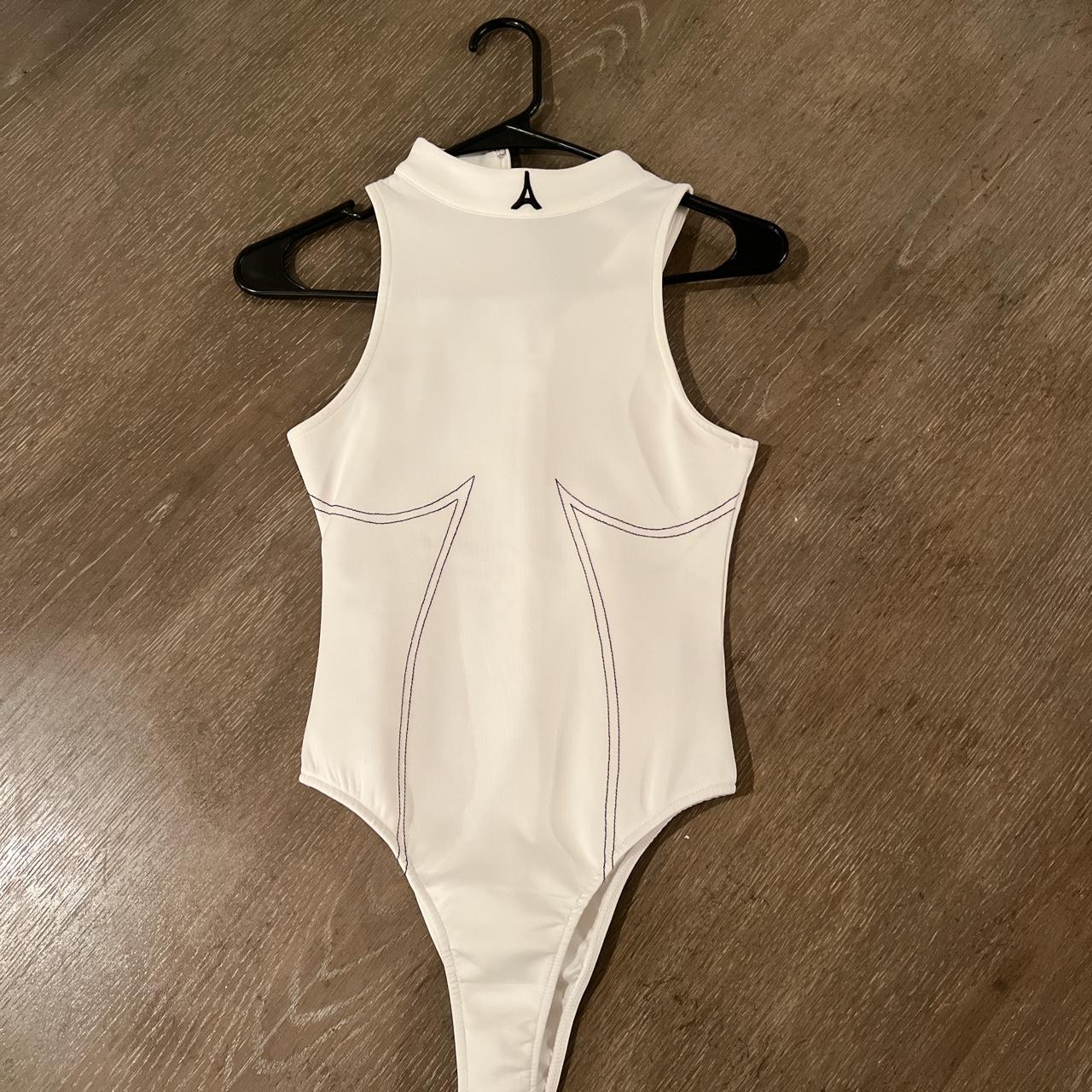 Maniere De Voir White High Neck Racer Bodysuit Depop