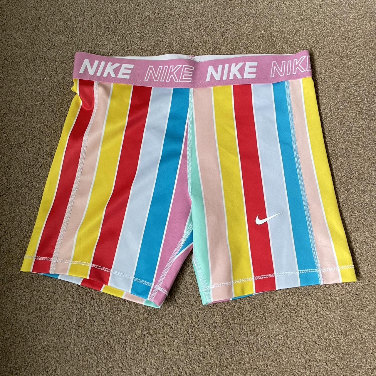 black nike shorts with rainbow trim