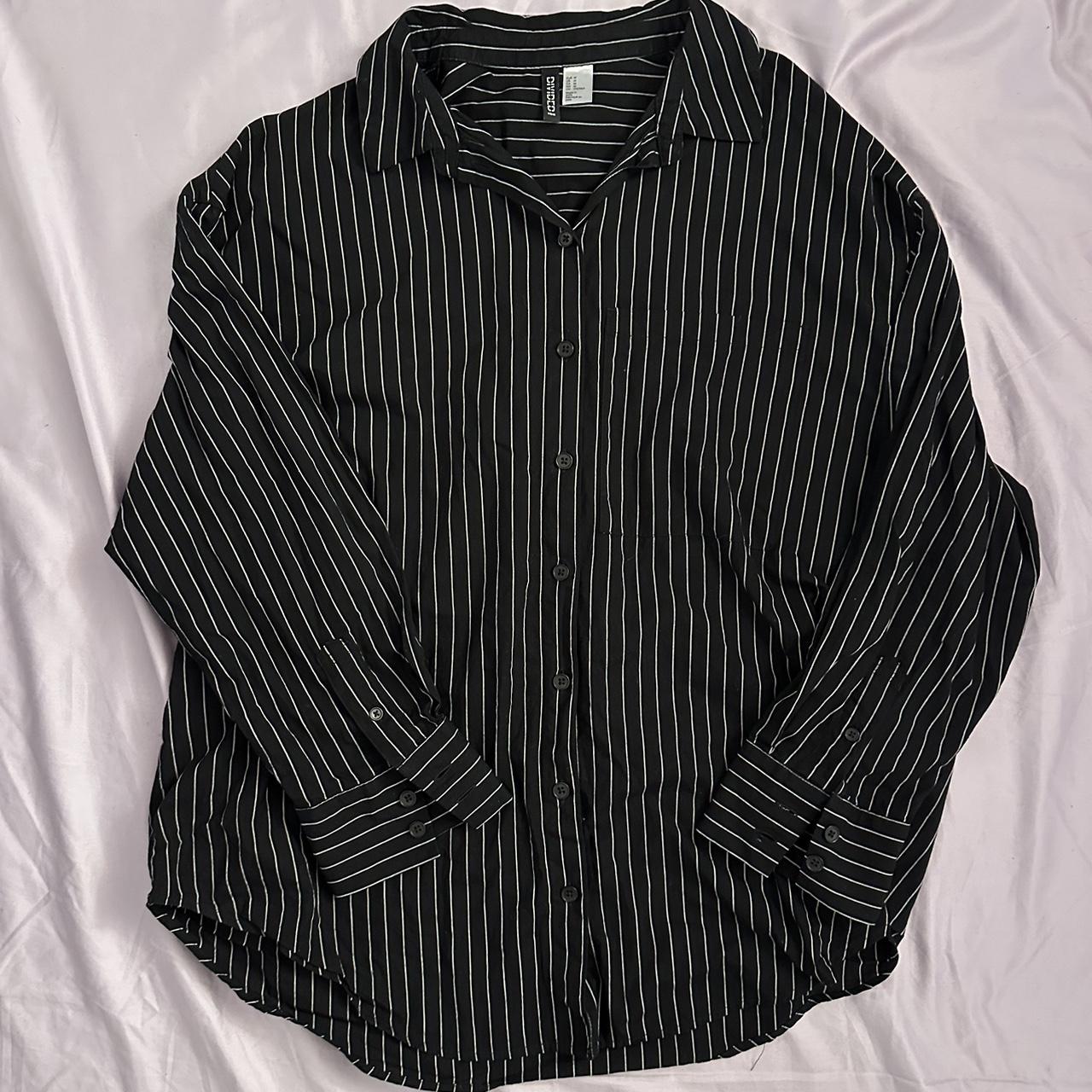 Black & White Striped Button-Up w/ a Pocket worn... - Depop