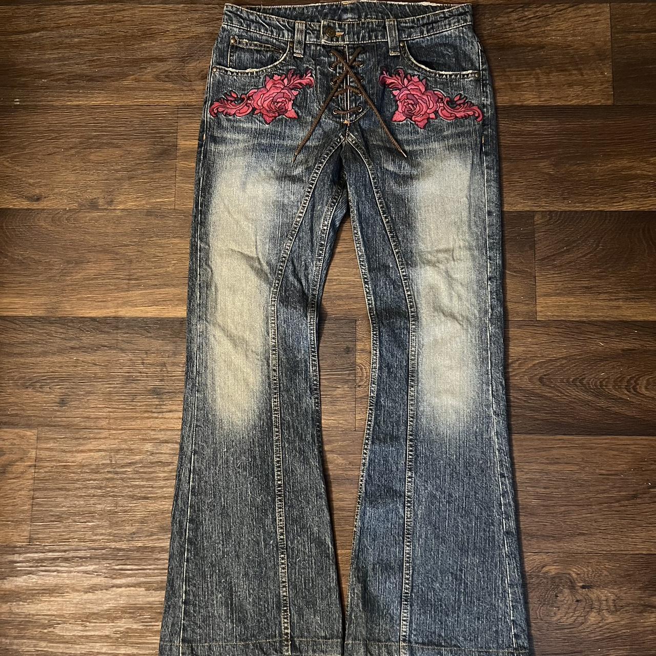 Tornado Mart Floral Flare Denim Size S Measurements-... - Depop