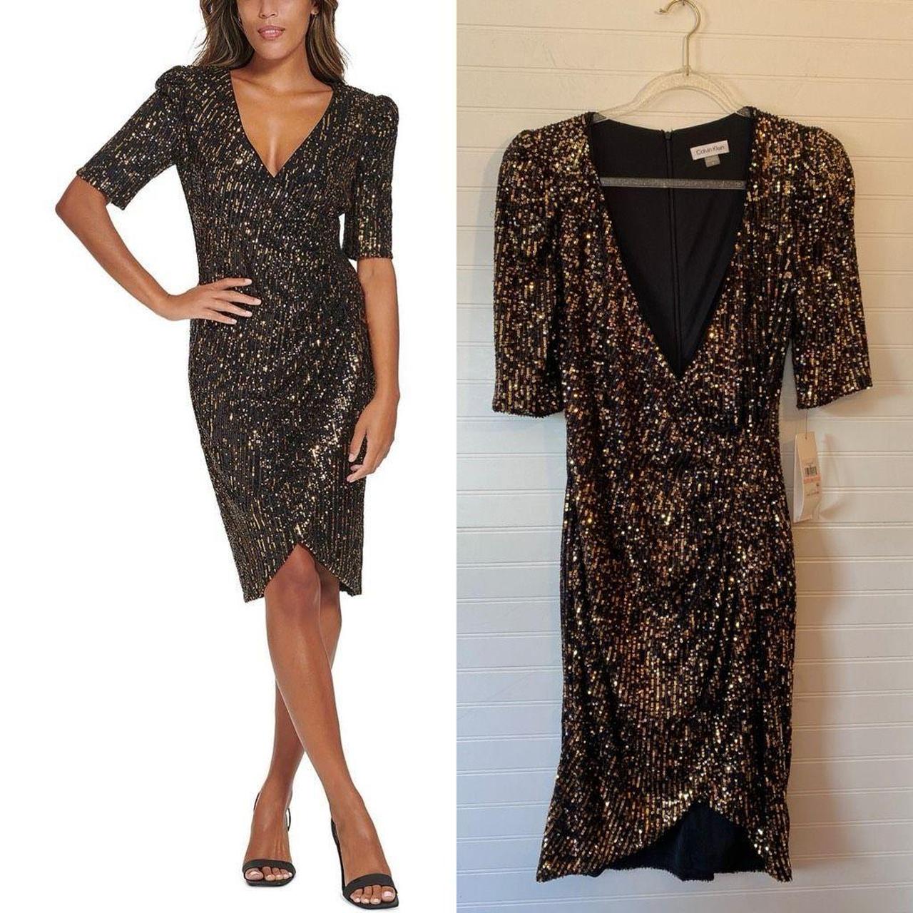 Calvin Klein Sequined V Neck Cocktail Dress Size