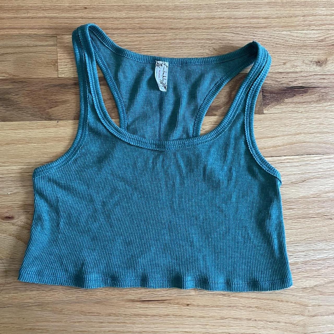 Free People Women's Blue and Navy Crop-top | Depop