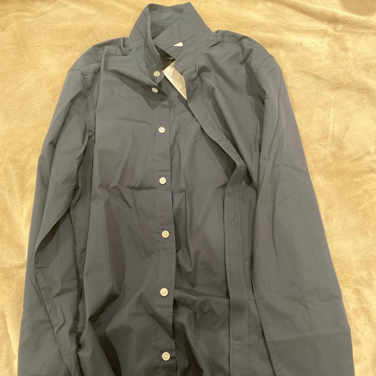 navy blue mens dress shirt from h&m bnwt slim... - Depop