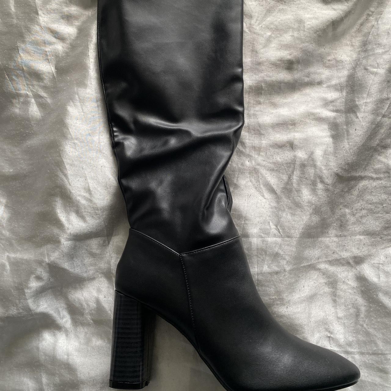 Black BOOHOO faux leather knee boots Depop