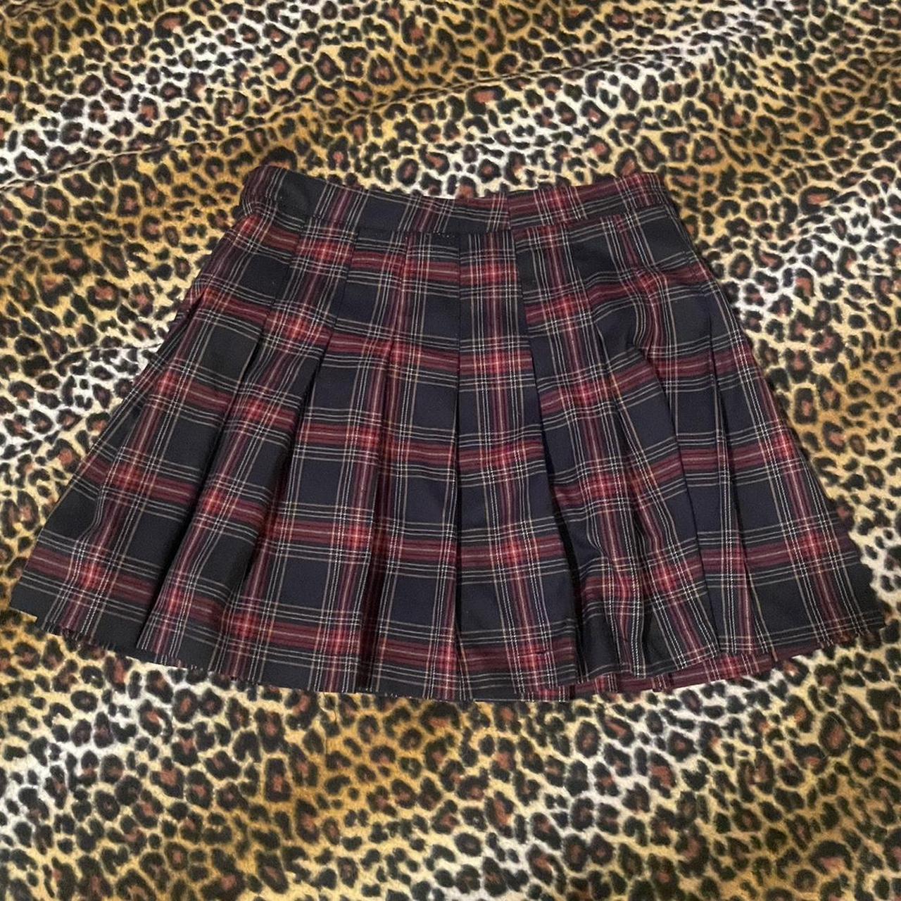 blue & red plaid pleated skirt, size M - Depop