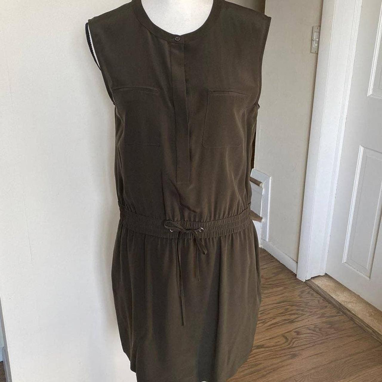 Theory 100% Silk Olive Green Dress Elastic... - Depop