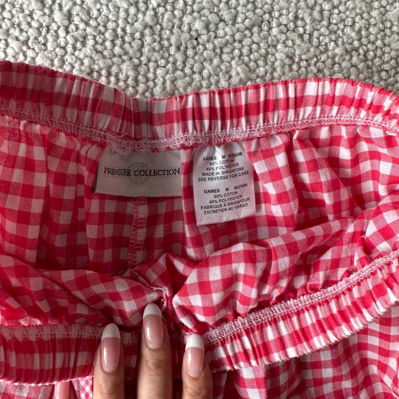 Red gingham linen short with high waisted tie up... - Depop