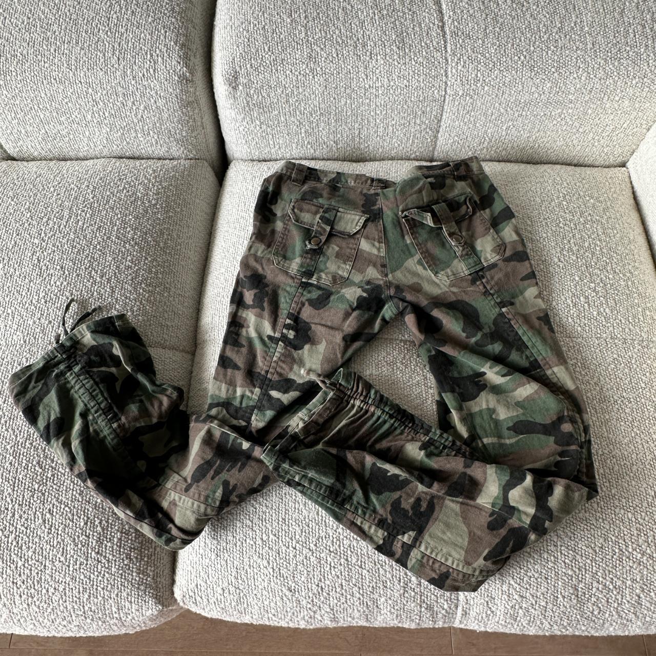 Camo cargo flares ruched tie up low rise y2k... - Depop