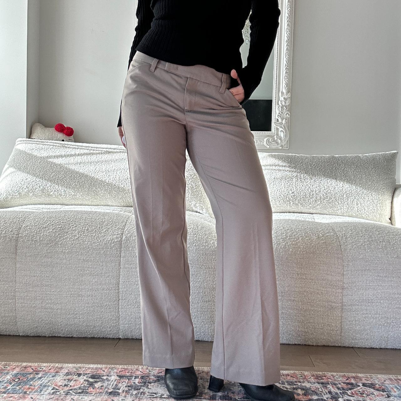 Beige trousers, low rise flared work pants - perfect - Depop