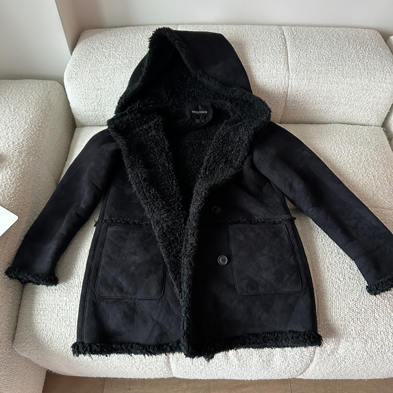 Black penny lane style coat with fleece lining,... - Depop