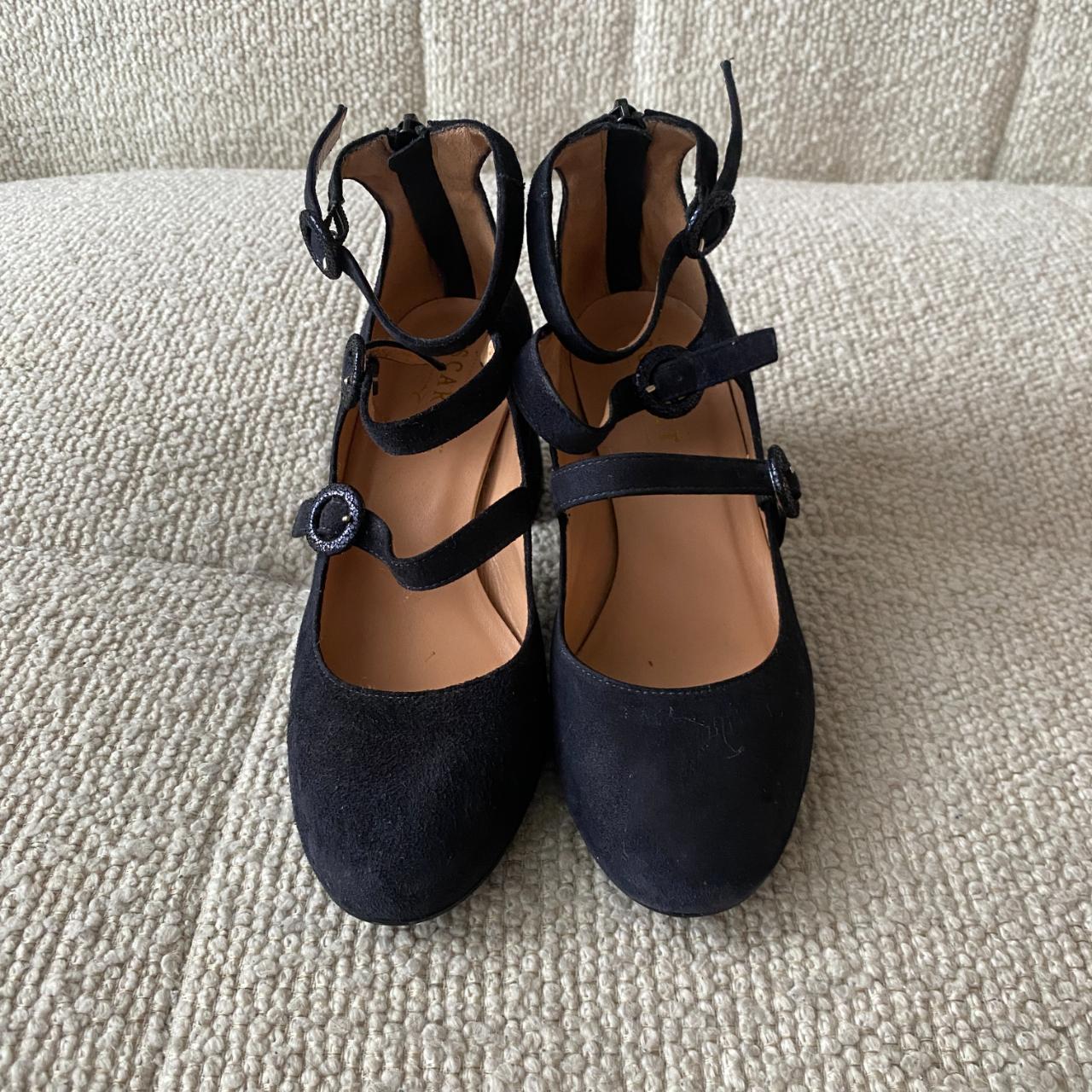 BALLET FLATS Navy suede mary jane triple buckle... - Depop