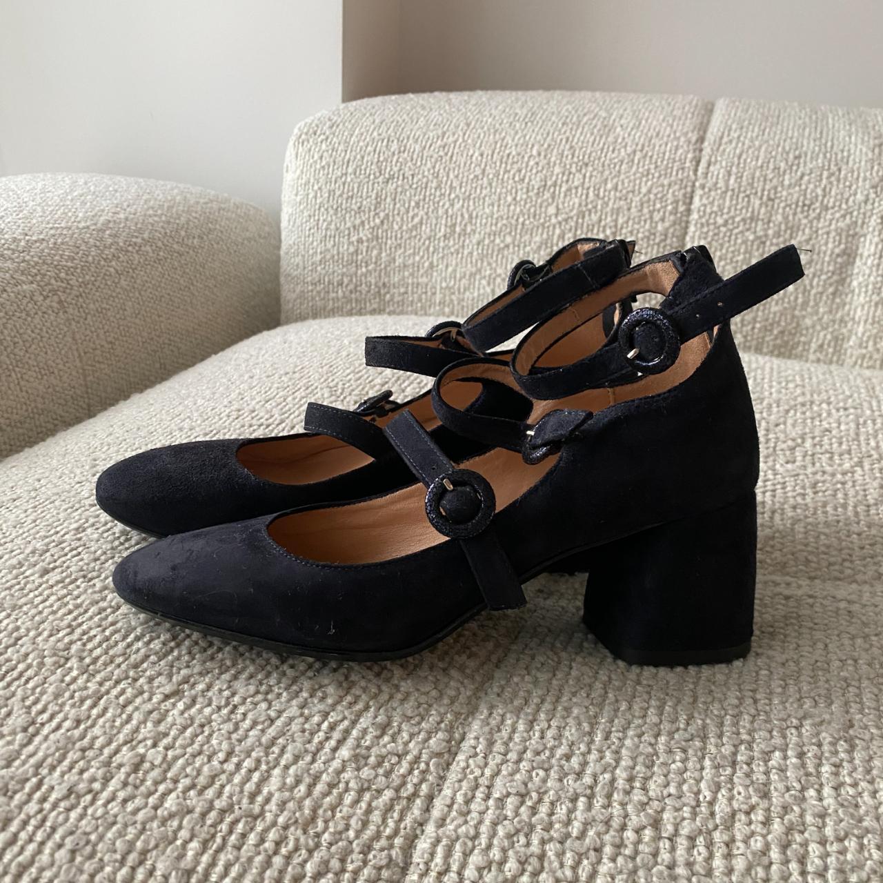 BALLET FLATS Navy suede mary jane triple buckle... - Depop