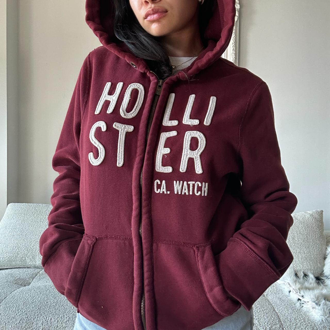 Early 2000s Hollister hoodie burgundy red zip up. Depop