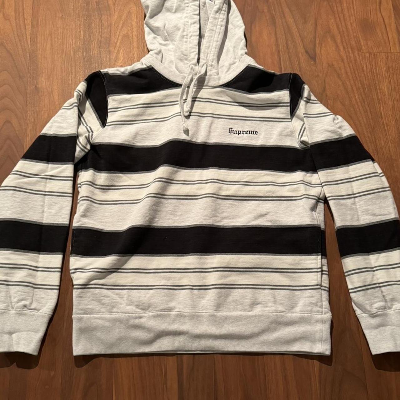 Supreme Striped Crewneck Hoodie White Grey Black. Depop