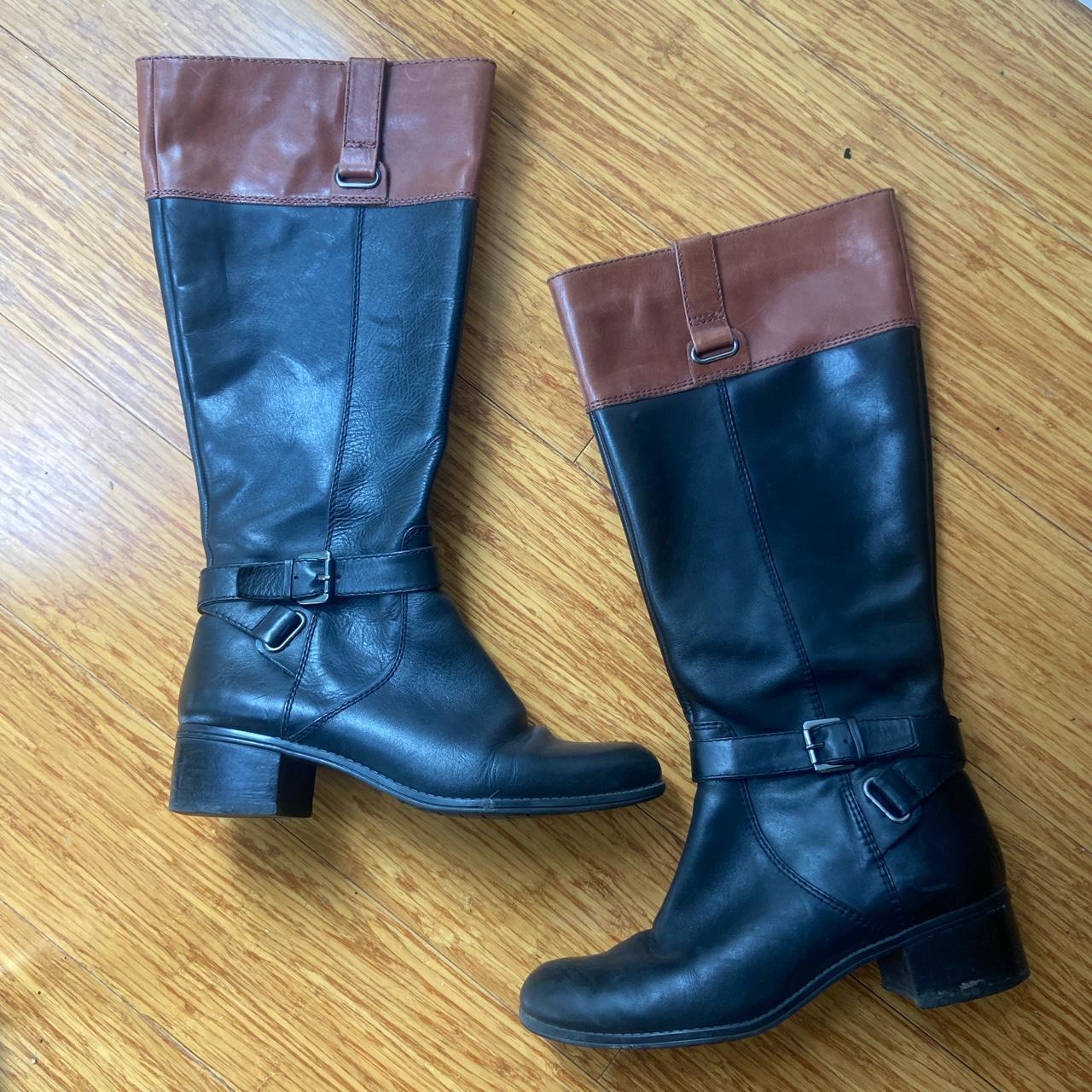 Vintage black and brown leather calfhigh /... Depop