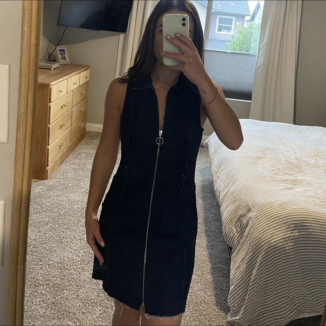 Denim Mini Dress Comes with denim tie belt as well - Depop
