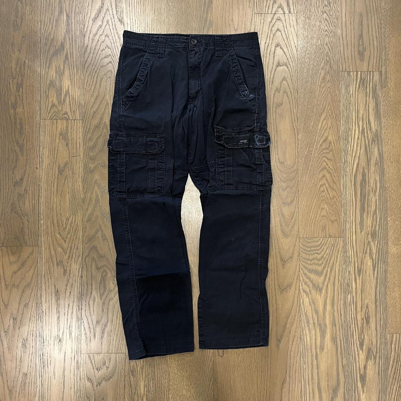 Black Wrangler Cargos 30x29 distressing shown - Depop