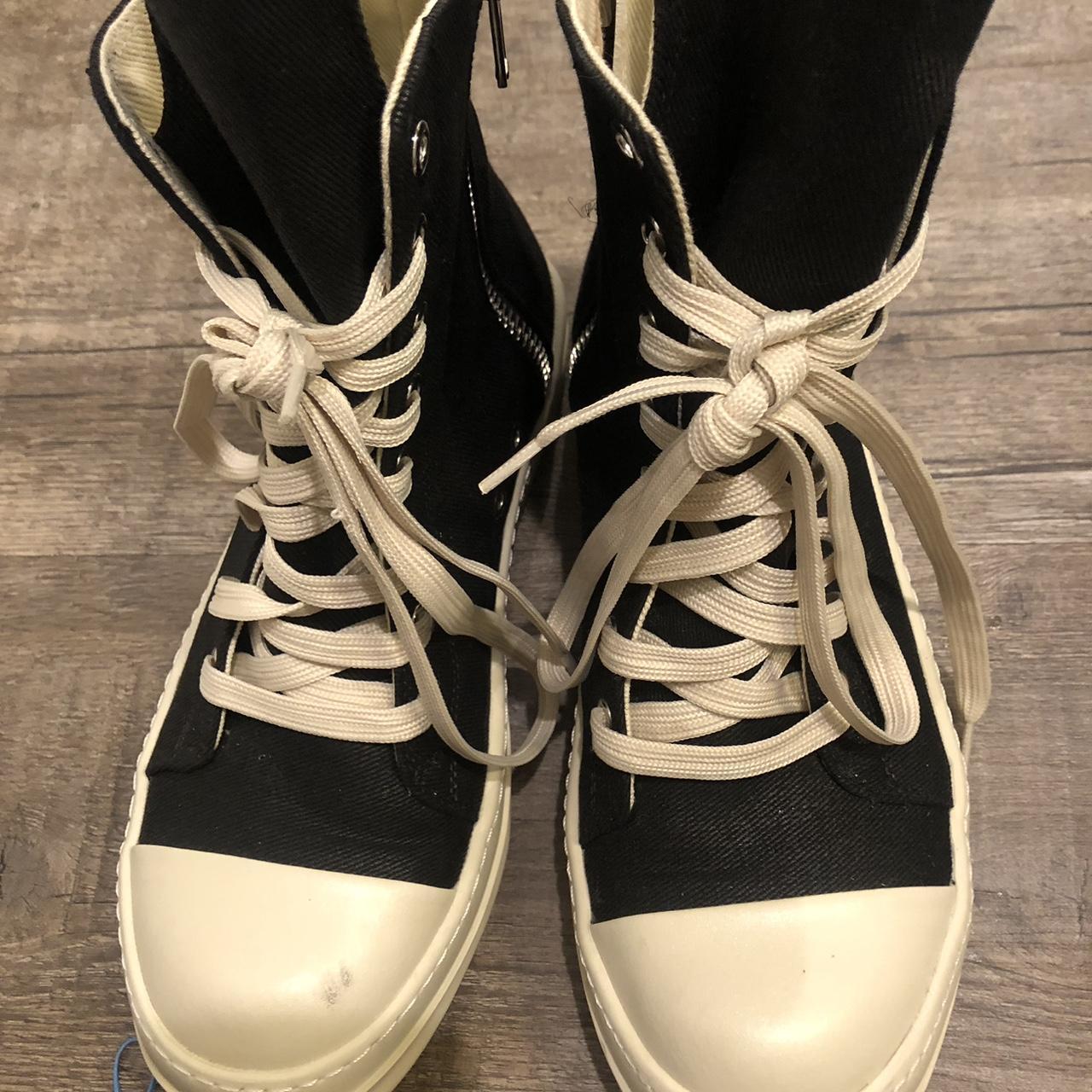 Rick Owens Women's Black and Cream Trainers | Depop