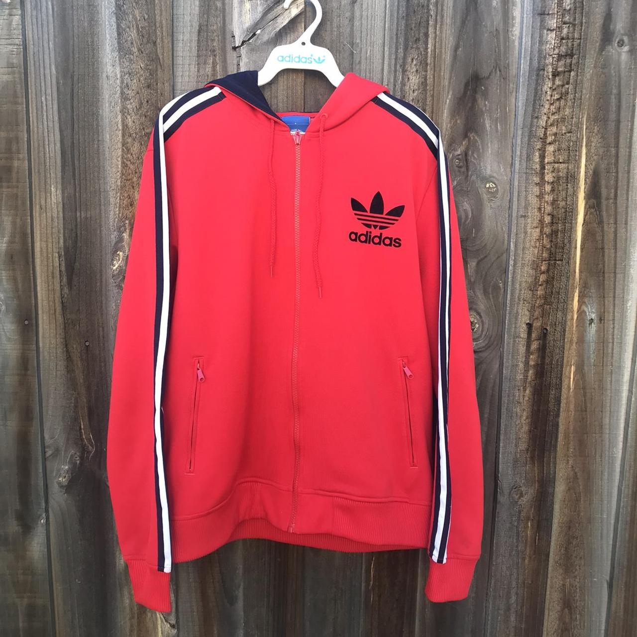 Adidas jacket zip up hoodie red/black size M Some... - Depop