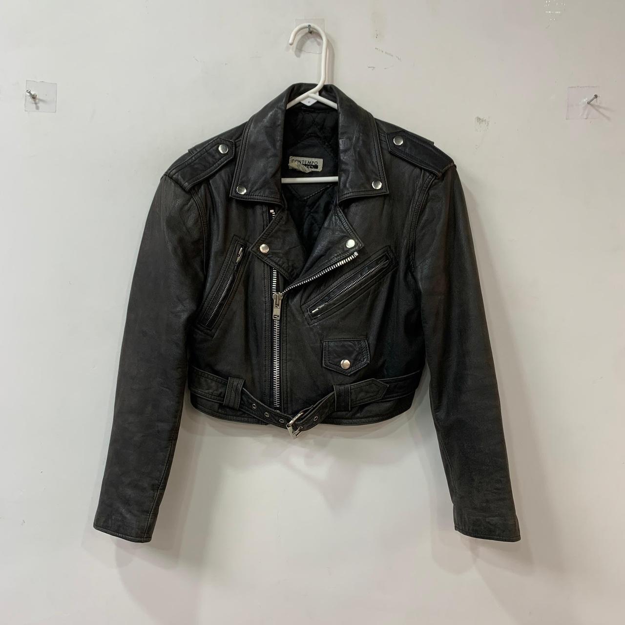 Contempo women leather biker jacket Vintage. Depop