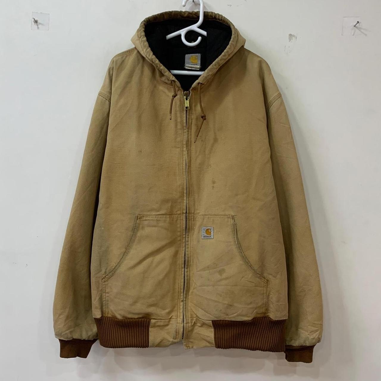 Carhartt J140 BRN tan and brown work jacket with a. Depop