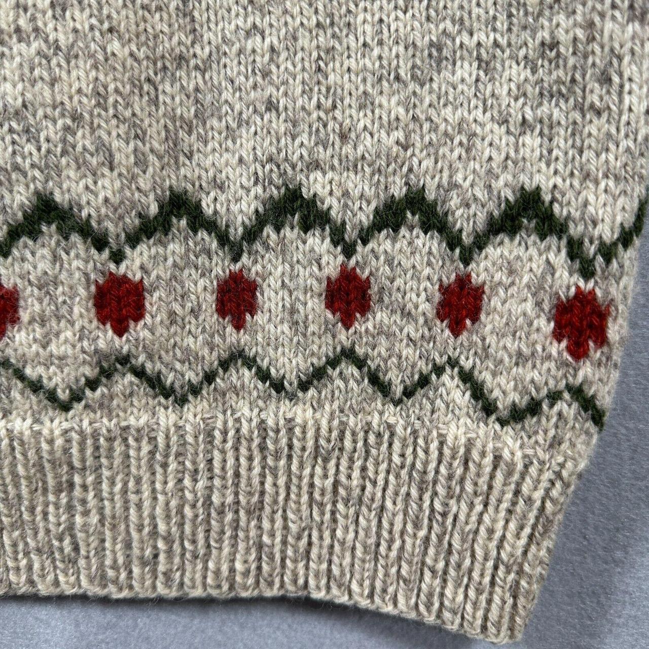 Vintage Danspun 100% Wool Knit Sweater Tan Red Crew... - Depop