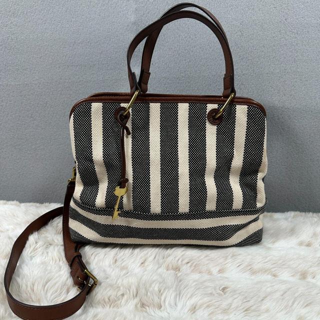 FOSSIL 1954 Purse Handbag Canvas Multi-Color Striped Leather Trim | eBay